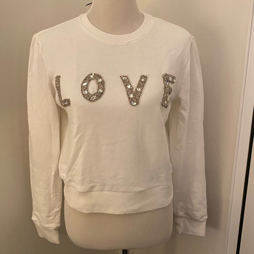 NWT FALLING LOVE “LOVE” Jeweled Sweatshirt - Size XS